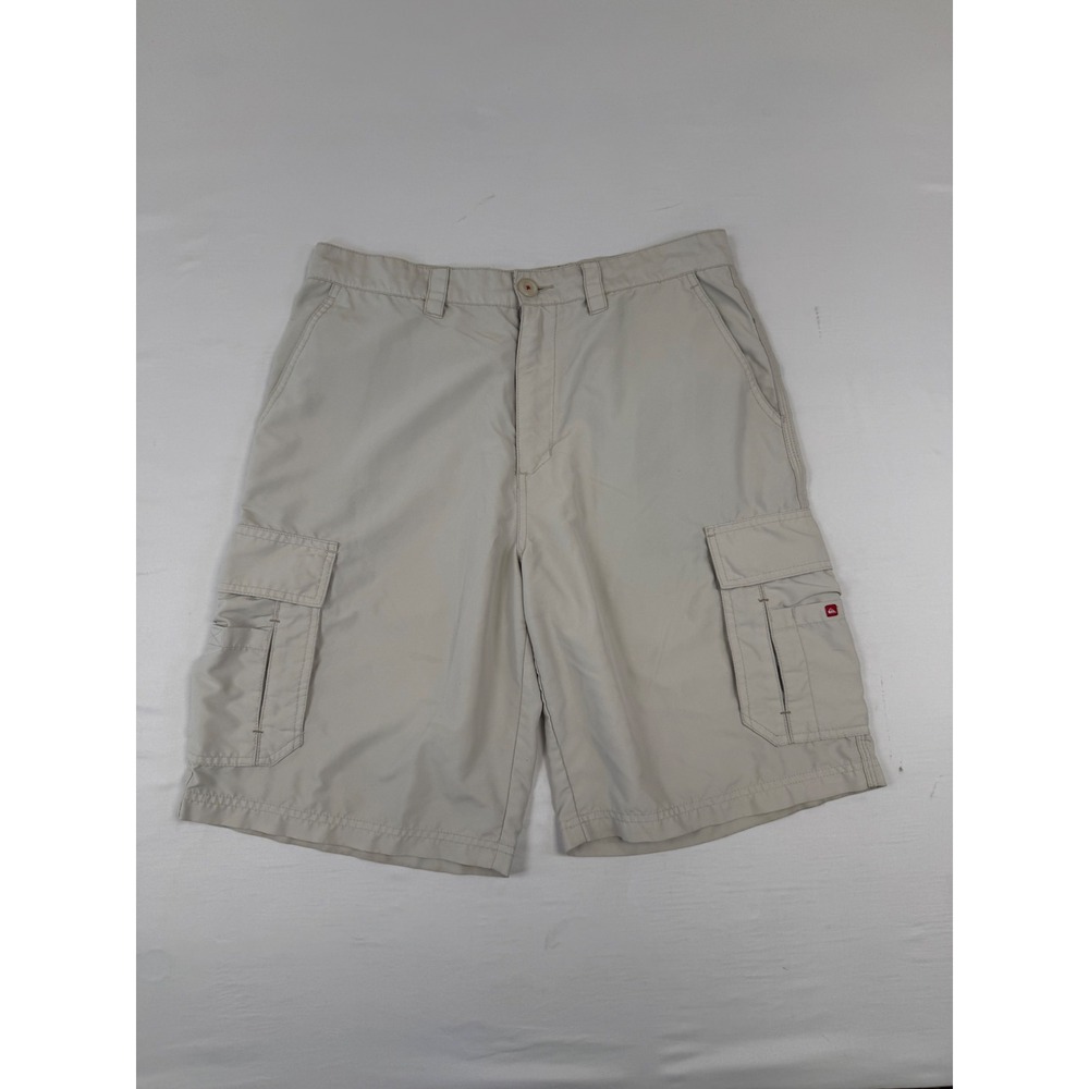 Y2K Quiksilver Mens Tan Cargo Shorts Size 34 Beige Polyester Surf Utility